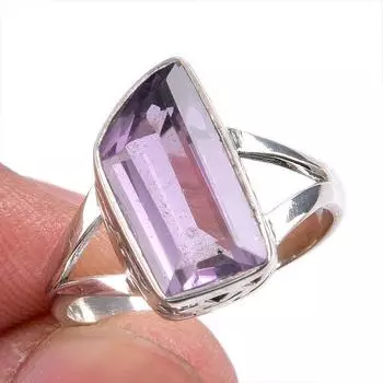 Кольцо из натурального розового аметиста с драгоценным камнем ручной работы из цельного серебра 925 пробы S.7.5 D1g99
