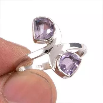 Кольцо из натурального розового аметиста с драгоценным камнем ручной работы из цельного серебра 925 пробы S.7 B6F17