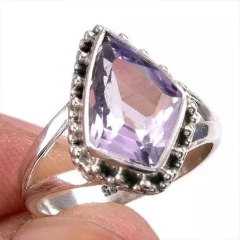 Кольцо из натурального розового аметиста с драгоценным камнем ручной работы из цельного серебра 925 пробы S.5.5 M6d31