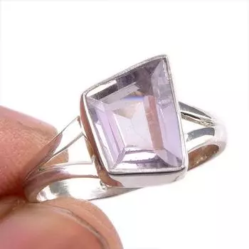 Кольцо из натурального розового аметиста с драгоценным камнем ручной работы из цельного серебра 925 пробы S.8 O5o16