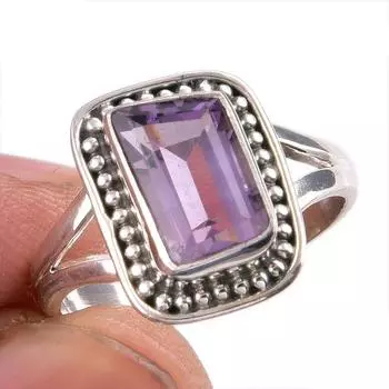 Кольцо из натурального розового аметиста с драгоценным камнем ручной работы из цельного серебра 925 пробы S.6.5 W3l44