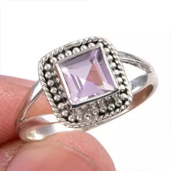 Кольцо из натурального розового аметиста с драгоценным камнем ручной работы из цельного серебра 925 пробы S.8.5 V1y44
