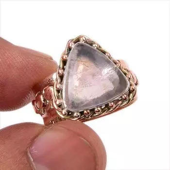 Кольцо из натурального розового кварца, двухцветное, из стерлингового серебра 925 пробы, S.6.5 I2m29