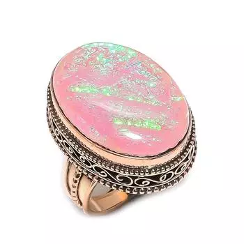 Кольцо из натурального розового триплетного опала с драгоценным камнем ручной работы из меди, размер 9,5 F4I77