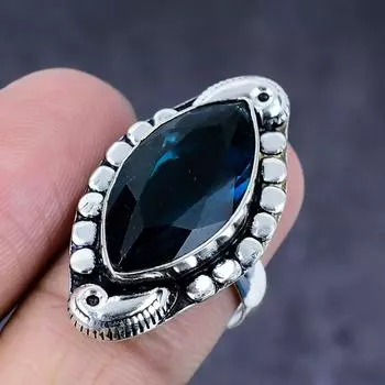 Кольцо из натурального серебра 925 пробы с натуральным индиколитом и турмалином ручной работы S.8 j5j40