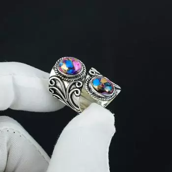 Кольцо из натурального серебра 925 пробы Kingman Spiny Oyster, регулируемое — подходит для размеров США от 6 до 10 — украшения ручной работы в стиле бохо для женщин и мужчин, подарки на День святого Валентина Adjustable розовый