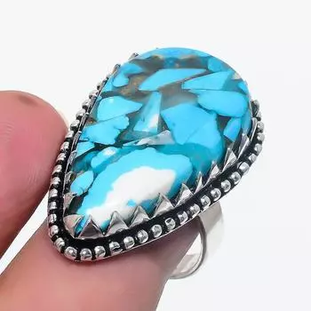 Кольцо из натурального серебра 925 пробы с бирюзовым оттенком и медью, размер 9,5 R6V54