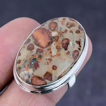 Кольцо из натурального серебра 925 пробы с яшмой из кожи леопарда ручной работы S.7 v8L85