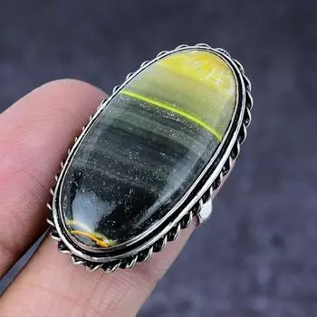 Кольцо из натурального серебра 925 пробы с натуральным драгоценным камнем шмельная яшма, размер 7 m2F81