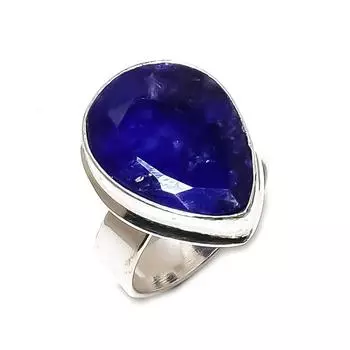 Кольцо из натурального серебра 925 пробы с натуральным сапфиром, размер 8 H5t87