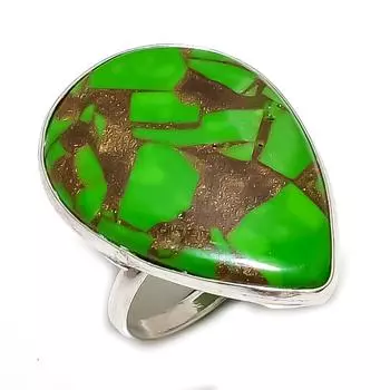 Кольцо из натурального серебра 925 пробы с бирюзовым оттенком и медью, размер 7 f3o20