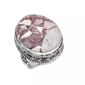 Кольцо из натурального серебра с листовой яшмой 925 пробы, размер 7,5 G5e61