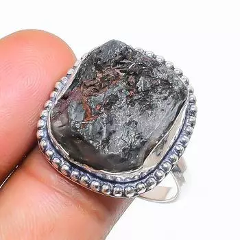 Кольцо из натурального шунгита, ручная работа, стерлинговое серебро 925 пробы, размер 11 d9F17
