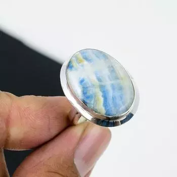 Кольцо из натурального синего шеелита, регулируемое, из стерлингового серебра 925 пробы — подходит для размеров США от 6 до 11 — украшения ручной работы в стиле бохо для женщин и мужчин, пасхальные подарки Adjustable синий