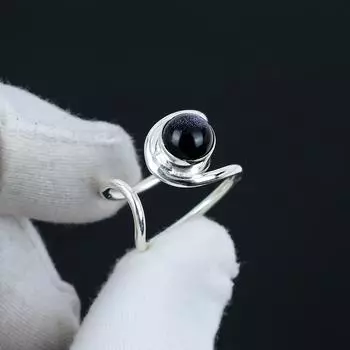 Кольцо из натурального синего солнечного камня, регулируемое, из стерлингового серебра 925 пробы — подходит для размеров США от 6 до 10 — украшения ручной работы в стиле бохо для женщин и мужчин, подарки на День святого Валентина Adjustable синий