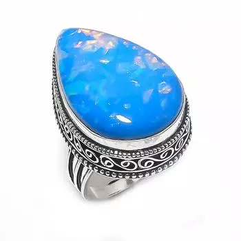 Кольцо из натурального синего триплетного опала из стерлингового серебра 925 пробы, размер 6,5 P8I68