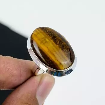Кольцо из натурального тигрового глаза, регулируемое, из стерлингового серебра 925 пробы — подходит для размеров США от 6 до 11 — украшения ручной работы в стиле бохо для женщин и мужчин, праздничные наряды в подарок Adjustable коричневый