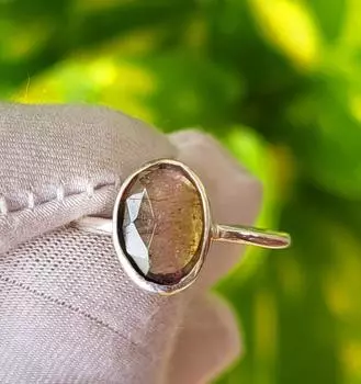 Кольцо из натурального трехцветного турмалина с огранкой «роза» из стерлингового серебра 925 пробы, размер 5,75, США, A46 5.75 US