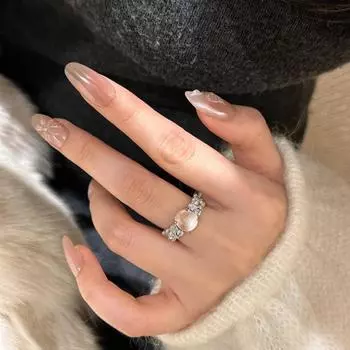 Кольцо из натурального водно-пенного нефрита для женщин, нишевое, элитное, легкое, роскошное, осень и зима No. 6 белый