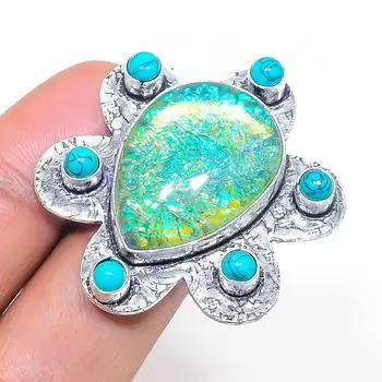 Кольцо из натурального зеленого триплетного опала из стерлингового серебра 925 пробы, размер 9,5 C7D89