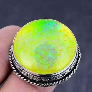 Кольцо из натурального желтого триплетного опала с драгоценным камнем ручной работы из серебра 925 пробы S.7 U3a03