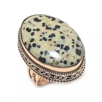 Кольцо из натуральной далматинской яшмы с драгоценным камнем, размер 7, o5v71