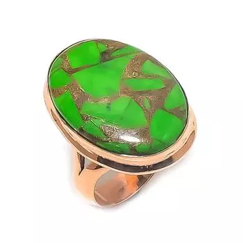 Кольцо из натуральной меди с бирюзовым зеленым камнем ручной работы из меди, размер 9 B6e19