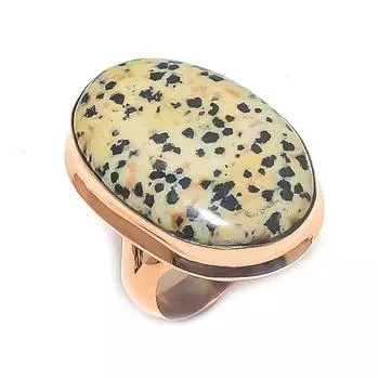 Кольцо из натуральной яшмы далматин, драгоценный камень, медное ювелирное изделие ручной работы, размер 8 z3J05