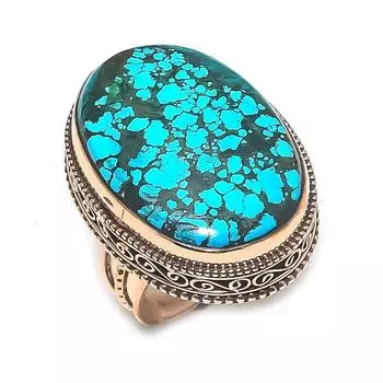 Кольцо из натуральной тибетской бирюзы ручной работы из меди, размер 8, b6O29