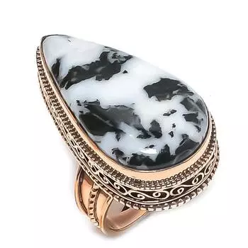 Кольцо из натуральной зебровой яшмы с драгоценным камнем ручной работы из меди, размер 8 E3N81