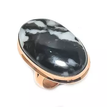 Кольцо из натуральной зебровой яшмы с драгоценным камнем ручной работы из меди, размер 7, b7T63