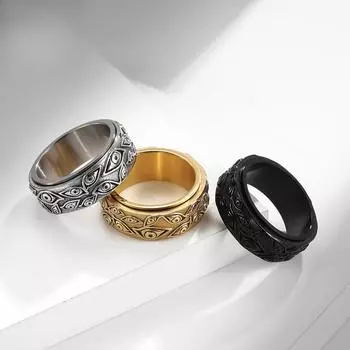 Кольцо из нержавеющей стали «Дьявольский глаз», вращающееся кольцо из титановой стали в стиле ретро, мужские аксессуары No. 7 чёрный