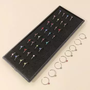 Кольцо из нержавеющей стали с блестящими стразами Кольцо в носу, 40 украшений для пирсинга разноцветный