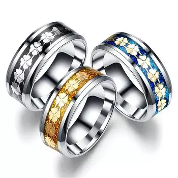 Кольцо из нержавеющей стали с четырьмя лепестками клевера, микроинкрустированное глазурью, персонализированное кольцо для пары, ювелирные изделия с хвостом 6 золотой