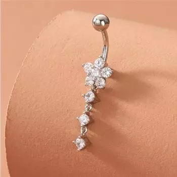 Кольцо из нержавеющей стали с цветком сливы и бриллиантом на пупке, стразы, вакуумное покрытие, циркон, кисточка, украшения для пирсинга серебряный