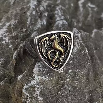Кольцо из нержавеющей стали с драконьим щитом и викингом, властные винтажные мужские кольца в стиле панк, подарок, геометрические украшения унисекс, золотого цвета, оптовая продажа 7