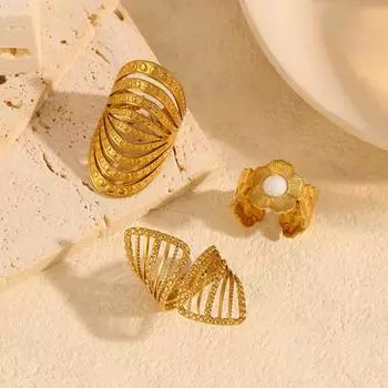 Кольцо из нержавеющей стали с геометрической волной из 18-каратного золота для женщин 18k Gold Adjustable