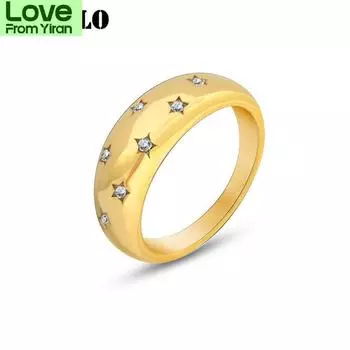 Кольцо из нержавеющей стали с инкрустацией из циркония и звездой, женское, милое, позолоченное кольцо 18 карат Bsa319 6 золотой