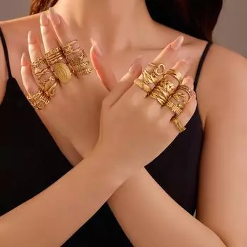 Кольцо из нержавеющей стали с открытым сечением, 18-каратное золото, не выцветающее, многослойное, геометрическое, полое, универсальное кольцо one size fits all