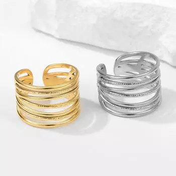 Кольцо из нержавеющей стали с открывающимся винтажным кольцом с геометрической линией