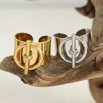 Кольцо из нержавеющей стали с пряжкой OT для женщин, серебро/золото, хип-хоп, геометрическая цепочка, широкие кольца на палец, вечерние украшения, подарки для девочек золотой