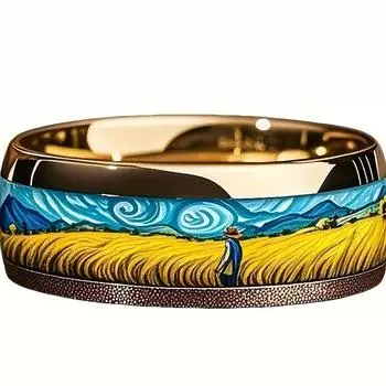 Кольцо из нержавеющей стали, вдохновленное природой – Художественный дизайн «Пшеничное поле» и «Галактика» для женщин и мужчин | Минималистичное кольцо, деревенская элегантность No. 7 розового золота