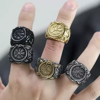 Кольцо из нержавеющей стали викингов с якорем и компасом «Древо жизни» в виде руны волка для мужчин и женщин, ювелирное украшение для парня No. 7