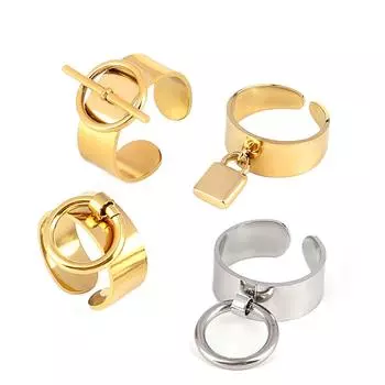 Кольцо из нержавеющей стали золотого цвета, широкое кольцо с круглыми кольцами, цепочка для женщин, панк, круглые геометрические открытые кольца для пальцев, ювелирные изделия