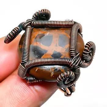 Кольцо из окаменелого драгоценного камня с трещиной в грязи, размер 7, ручная работа, медная проволока