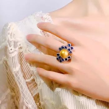 Кольцо из платины с медным покрытием, инкрустированное синими острыми бусинами Чанг, серым жемчугом, желтыми бусинами, королевским синим острым кристаллом, женское жемчужное кольцо