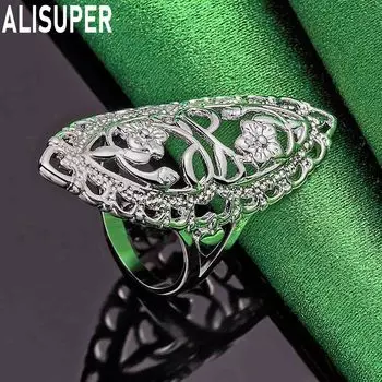 Кольцо из полого серебра 925 пробы с резным узором, модное, изысканное, свадебное украшение 6#