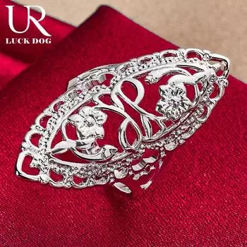 Кольцо из полого серебра 925 пробы с резным узором, модные свадебные украшения 6#