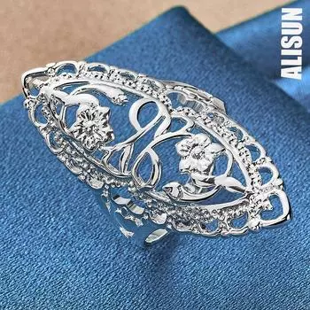Кольцо из полого серебра 925 пробы с резным узором, модные свадебные украшения 6#