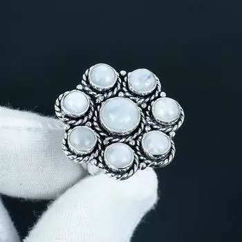 Кольцо из радужного лунного камня ручной работы из стерлингового серебра 925 пробы - Кольцо в богемном стиле - Украшения бохо ручной работы для женщин и мужчин, Подарки на день рождения US 4 белый